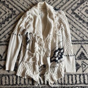 Idyllwind Cream and Navy Fringe Cardigan